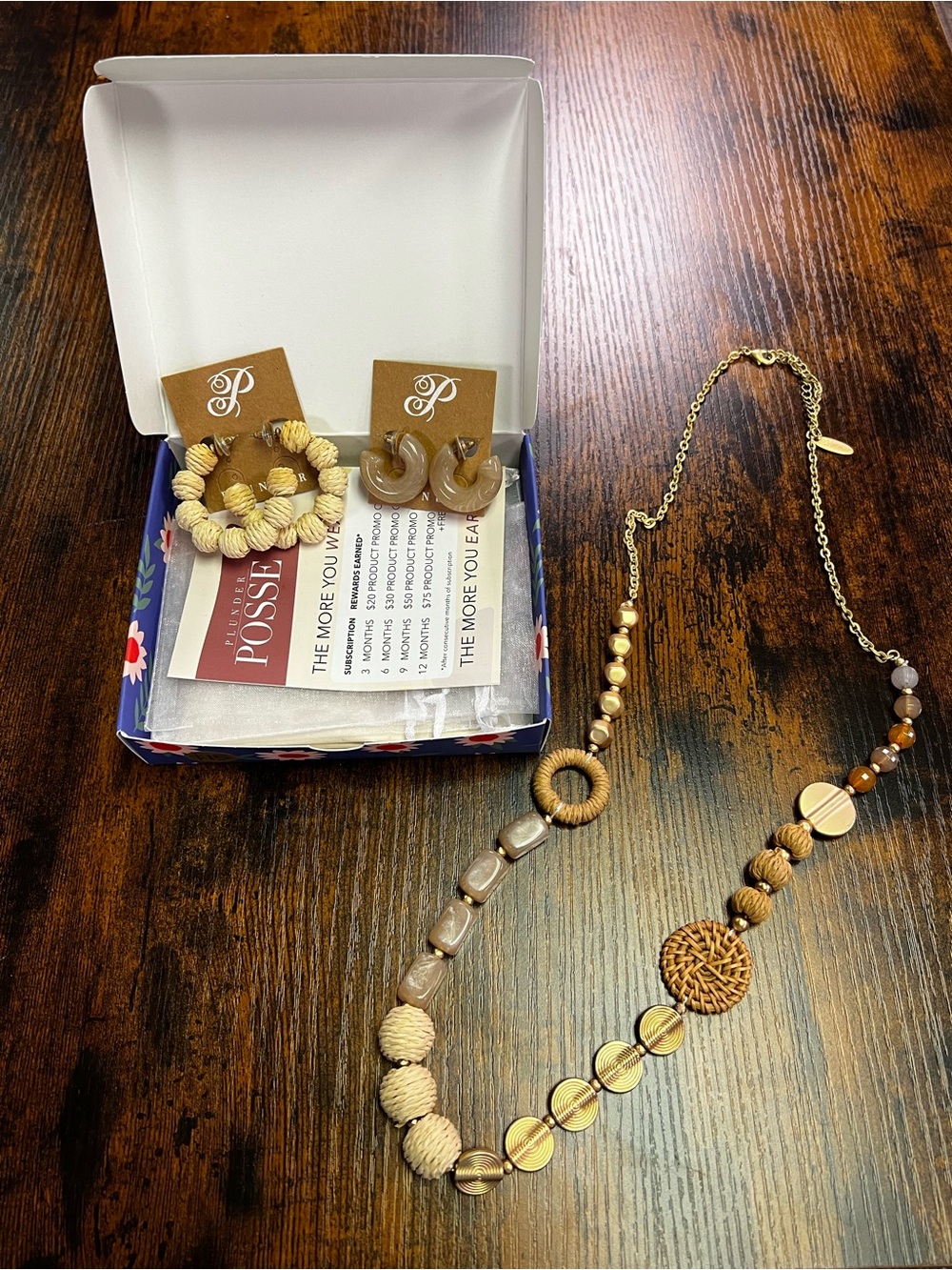 Plunder Brown and Cream Mixed-Bead Necklace with Woven Accents